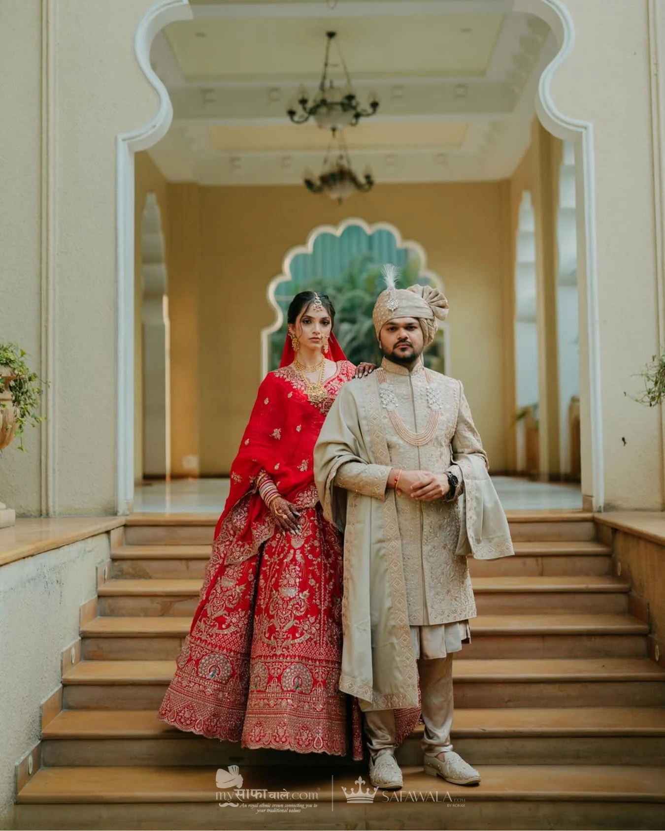 Coordinated ivory wedding pagdis for a formal celebration for Bhilad